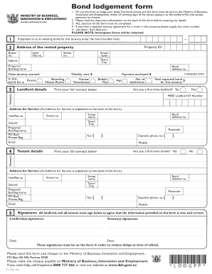 New Zealand Bond Lodgement Form