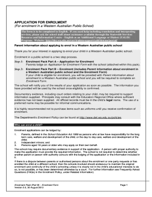Application for Enrolment in Western Australian Public School