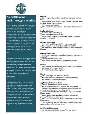 Pre-Settlement Walk Through Checklist