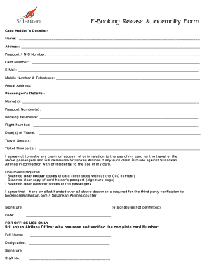 E-Booking Release & Indemnity Form