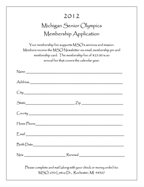 Michigan Senior Olympics Membership Application