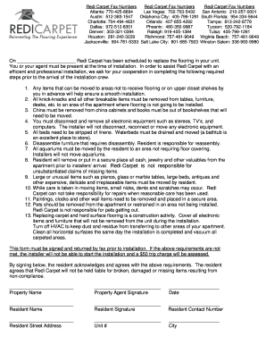 Redi Carpet Installation Preparation Form