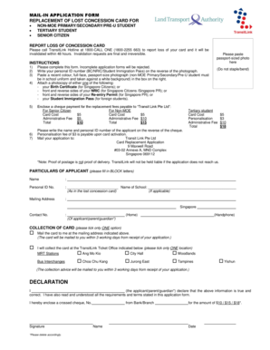Singapore Concession Card Replacement Form