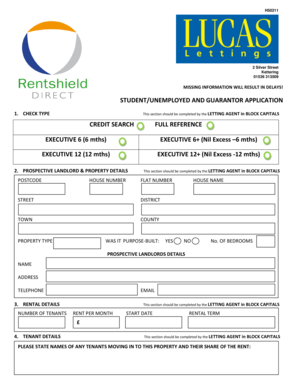 Student/Unemployed and Guarantor Application