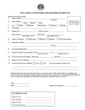 Visa Application Form for Kingdom of Bhutan