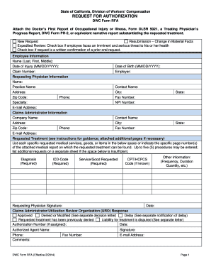 California Workers' Compensation Request for Authorization