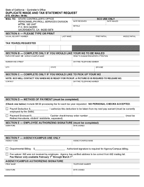 California Duplicate W2 Statement Request