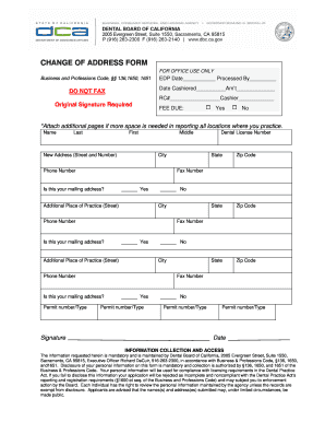 California Dental Board Change of Address Form