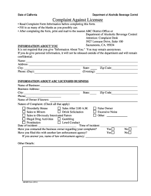 California Complaint Against Licensee