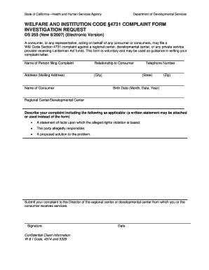 California Consumer Rights Complaint Form