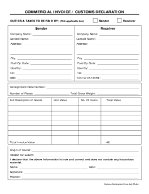 Commercial Invoice Customs Declaration