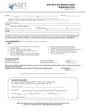 ASET 2013 Live Webinar Series Registration Form