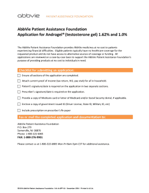 Application for Androgel Patient Assistance
