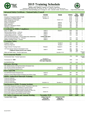 2015 Training Schedule
