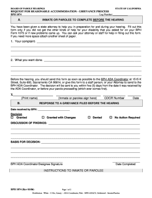 California Parolee Reasonable Accommodation Grievance Form