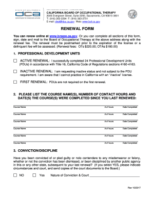 California Occupational Therapy License Renewal Form