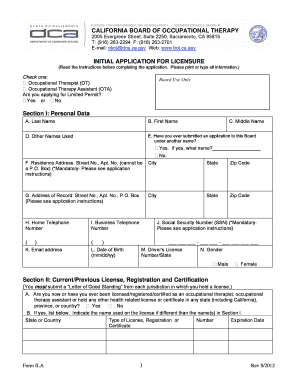 California Occupational Therapy Licensure Application