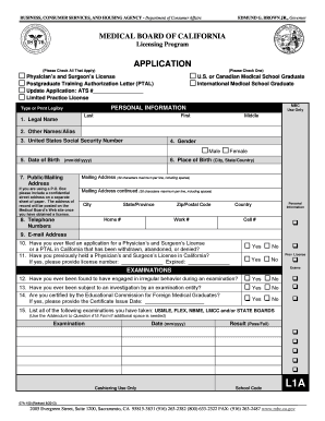 California Physician and Surgeon License Application
