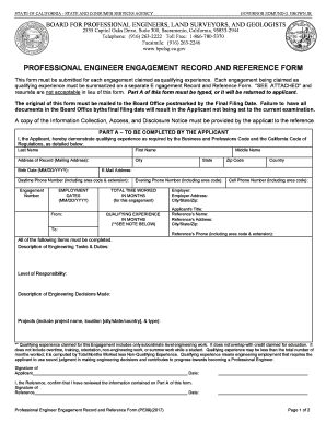 California Professional Engineer Engagement Record Form