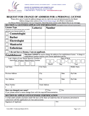 California Barbering and Cosmetology License Address Change Request