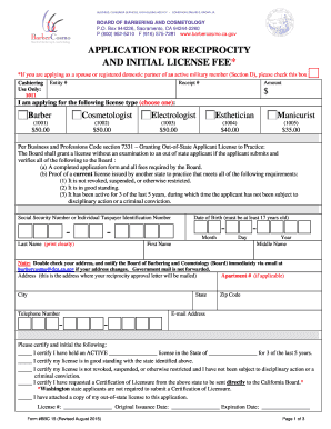 California Reciprocity License Application
