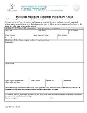 California Disciplinary Action Disclosure Form