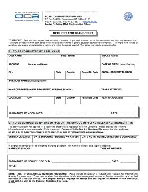 California Registered Nurse Transcript Request Form