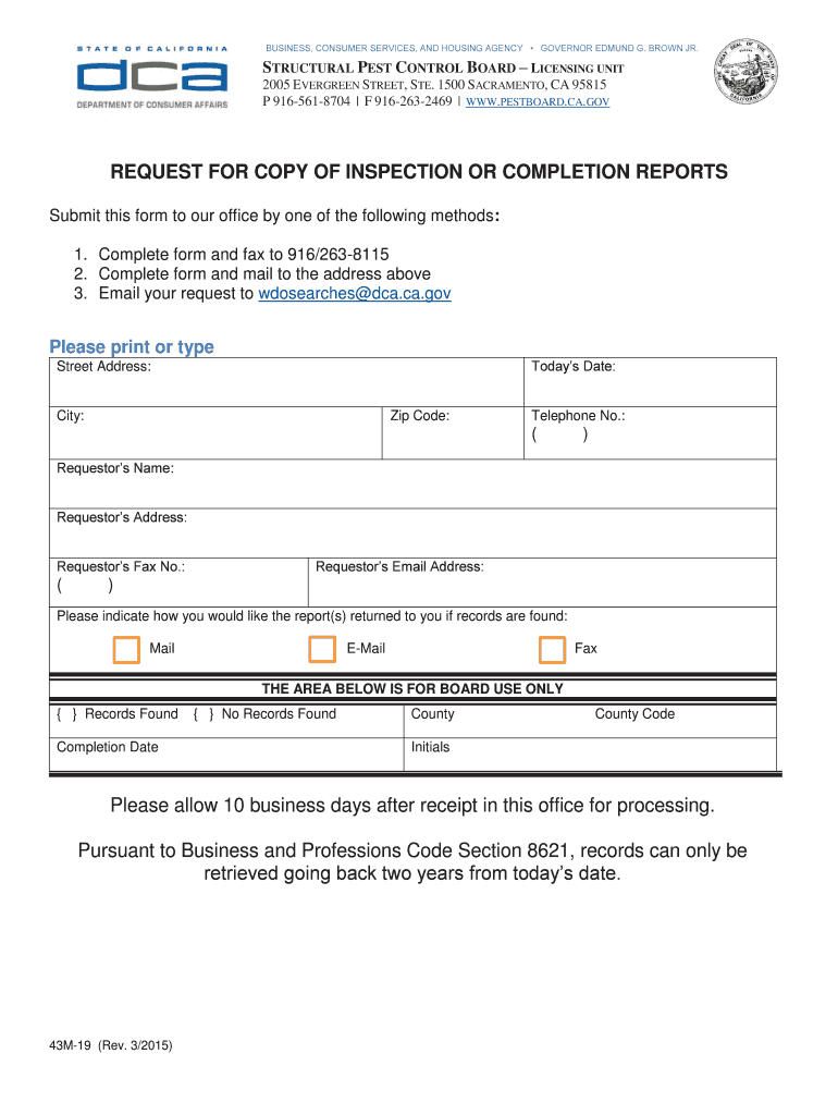 Fillable Online pestboard ca Structural Pest Control Board Licensing