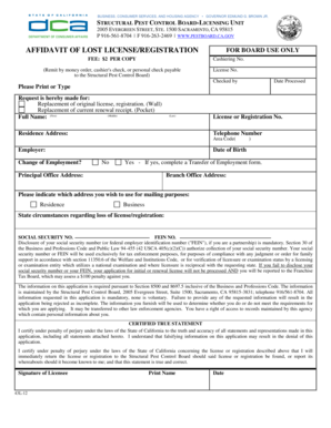 Affidavit of Lost License/Registration