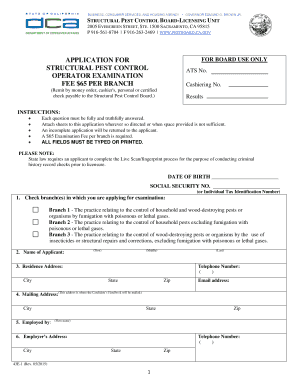 California Structural Pest Control Operator Examination Application