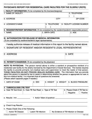 Physician's Report for Residential Care Facilities for the Elderly (RCFE)