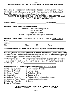 Authorization for Use or Disclosure of Health Information