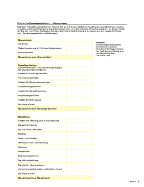 Kalkulationsassistent Hausbau