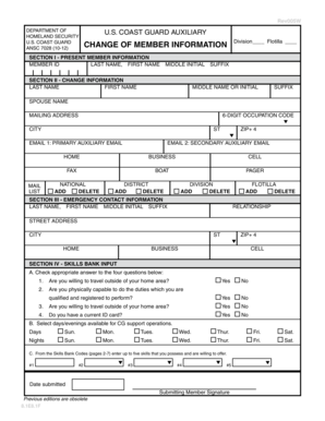 US Coast Guard Auxiliary Member Information Change Form