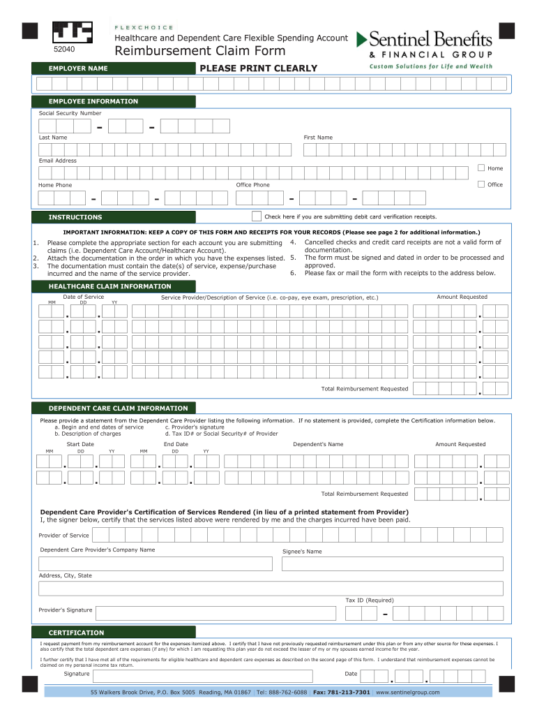 Sentinel Benefits Reimbursement Claim Form Fill Out Sign Online DocHub