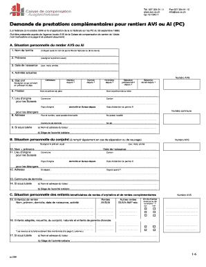 Demande de prestations complémentaires pour rentiers AVS ou AI (PC)