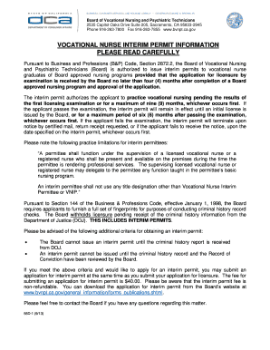 Vocational Nurse Interim Permit Application
