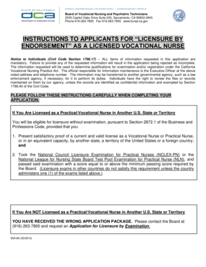 California Vocational Nurse Licensure by Endorsement Application