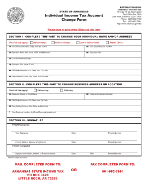 Arkansas Individual Income Tax Change Form