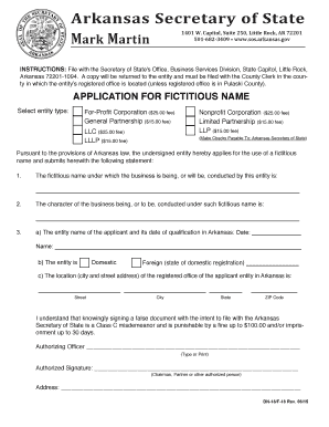 Arkansas Fictitious Name Application