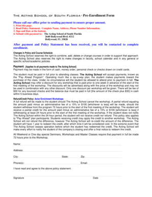 Form 2680 - Pre Enrollment Form2.. - The Acting School of South Florida - theactingschool