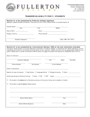 Transfer Eligibility Form for F-1 Students