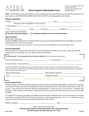 Arkansas Direct Deposit Authorization Form