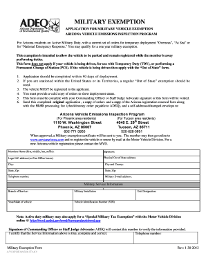 Arizona Military Vehicle Exemption Application