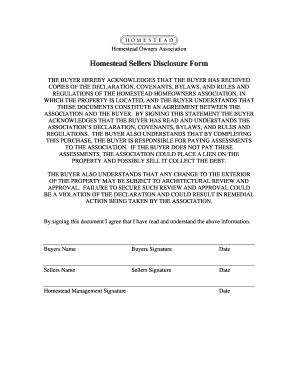 Homestead Sellers Disclosure Form