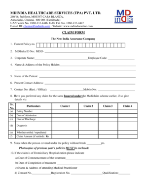 MDIndia Healthcare Claim Form