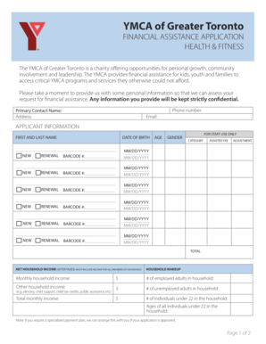YMCA Financial Assistance Application