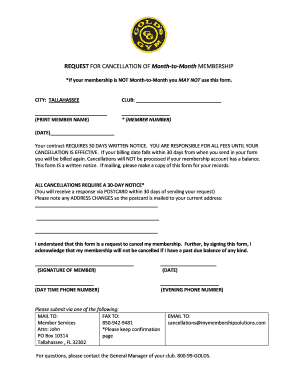 Request for Cancellation of Month-to-Month Membership