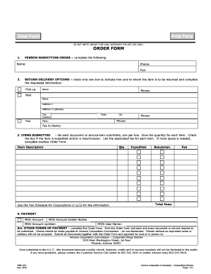 Arizona Corporation Commission Order Form