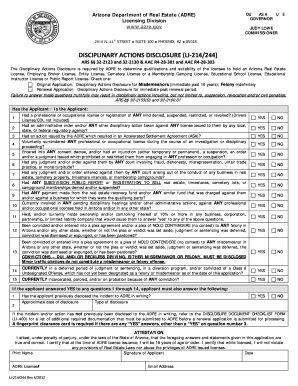 Arizona Disciplinary Actions Disclosure Form